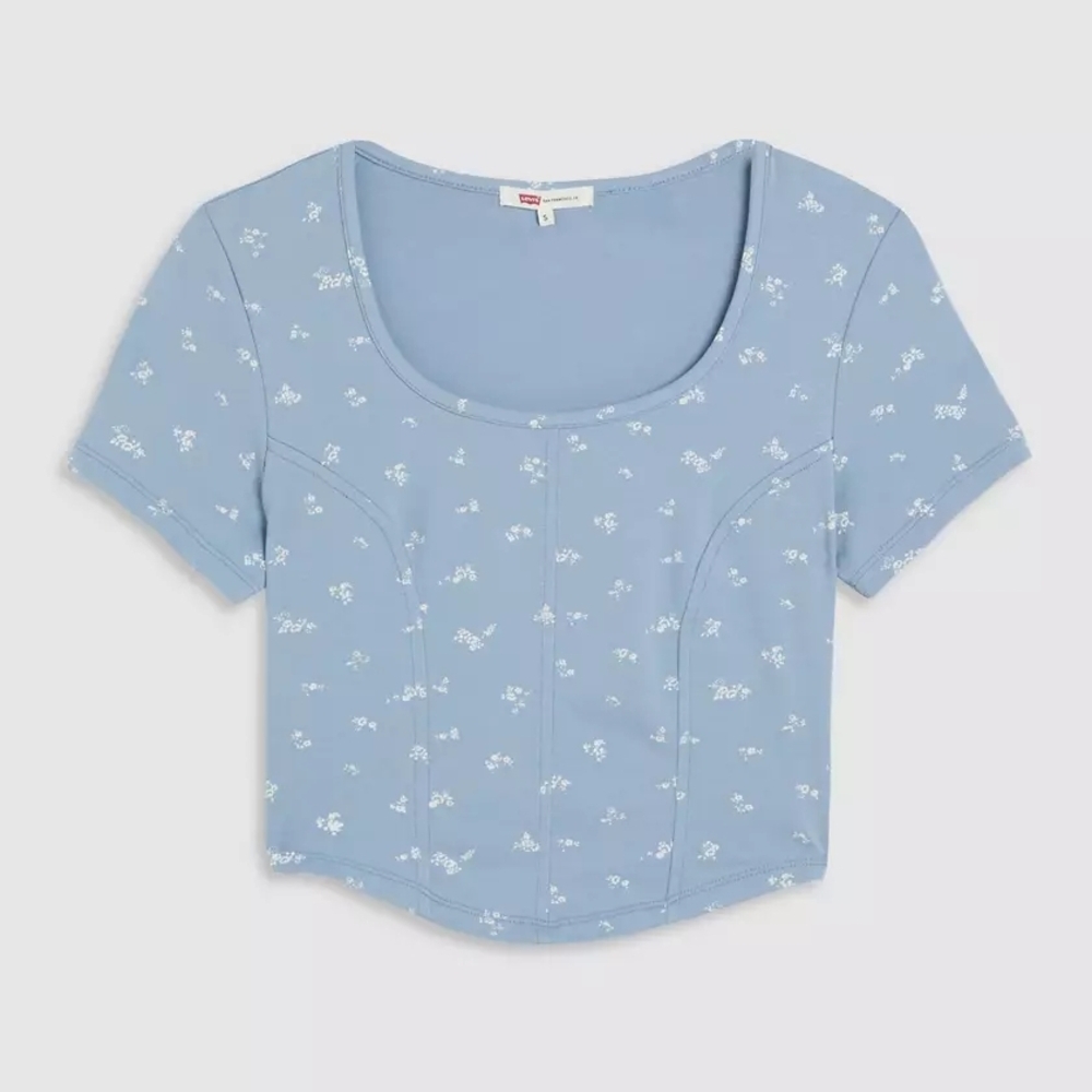 NWT Levi's LyraLight Blue Floral Crop Top Scoop Neckline Western Inspired Size M
